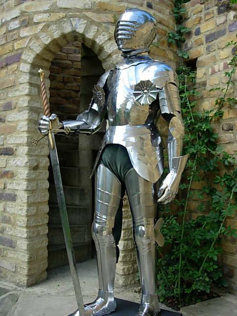 The armour from 'Project' 1 in the courtyard of the Folly